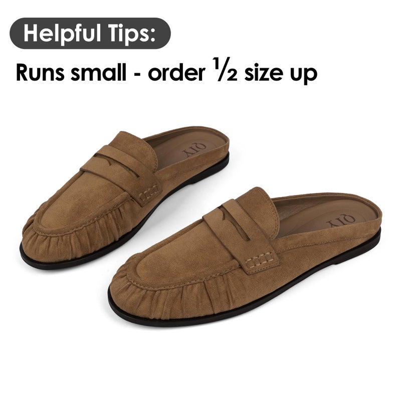 QIY Womens Mules Slip on Tan Loafers for Women Penny Loafers Comfortable Dressy Slingback Backless Suede Flats Slippers Slides Office Walking Casual Shoes Size 7 - Image 5