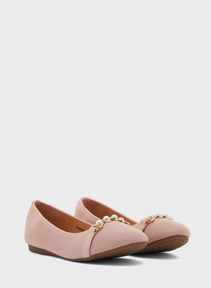 ELLA Pearl Detail Round Toe Comfort Flat Shoe