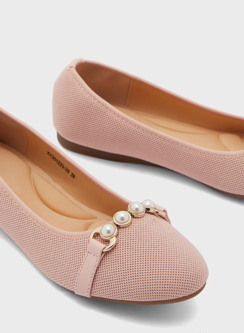ELLA Pearl Detail Round Toe Comfort Flat Shoe