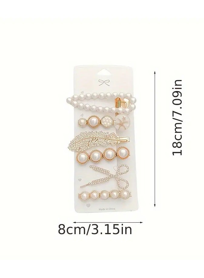 Goolsky 6pcs Elegant Hair Side Clips Faux Pearl Decorative Hair Fringe Clips Sparkling Rhinestone Scissor Shaped Bangs Clip For Women And daily use - Image 2