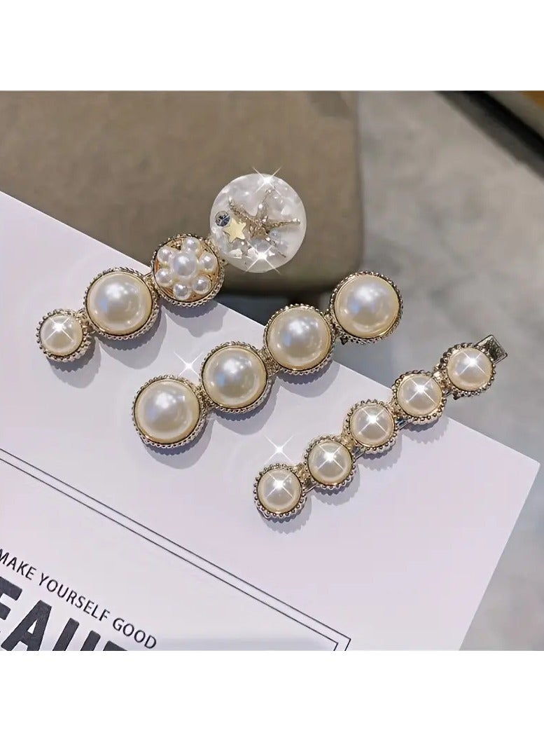 Goolsky 6pcs Elegant Hair Side Clips Faux Pearl Decorative Hair Fringe Clips Sparkling Rhinestone Scissor Shaped Bangs Clip For Women And daily use - Image 4