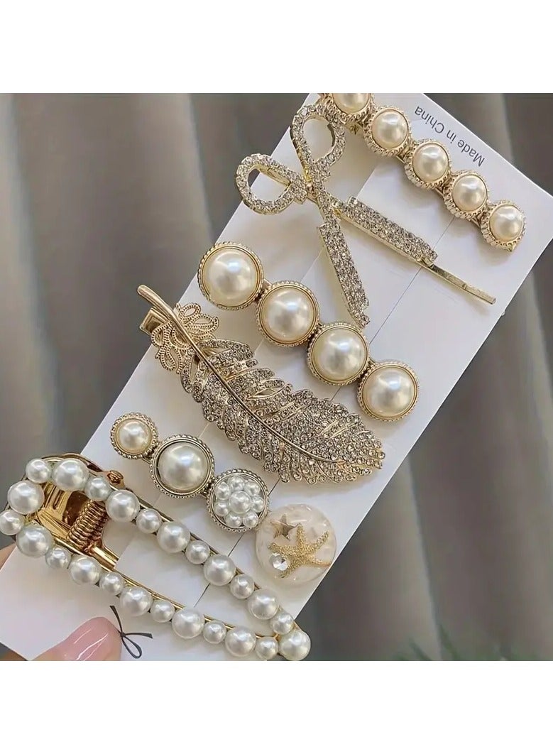 Goolsky 6pcs Elegant Hair Side Clips Faux Pearl Decorative Hair Fringe Clips Sparkling Rhinestone Scissor Shaped Bangs Clip For Women And daily use - Image 5