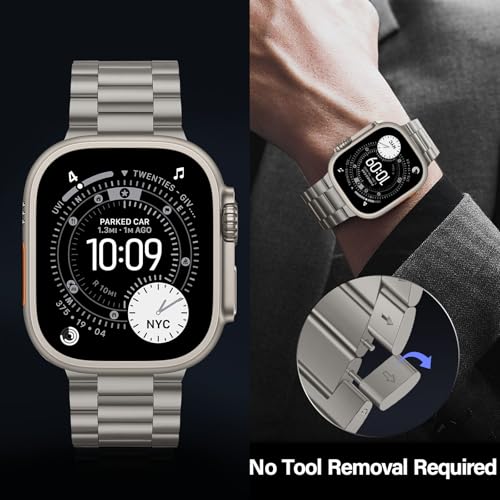 Suphart No Tool Needed Bands Compatible with Apple Watch Band 49mm 46mm 45mm 44mm 42mm for Men Women, Detachable Metal Strap for iWatch Ultra 3/2/1 Series 11 10 9 8 7 6-1, SE (Titanium) - Image 2