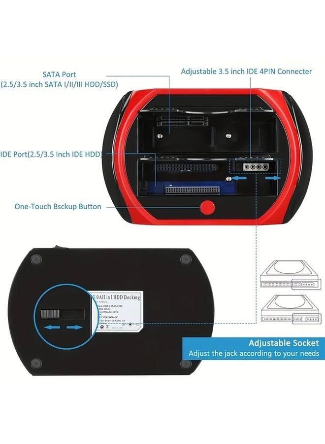 محطة إرساء لأقراص USB الصلبة مع قارئ مزدوج الفتحة لأقراص SATA IDE HDD SSD مقاس 2.5 و3.5 بوصة - Image 5
