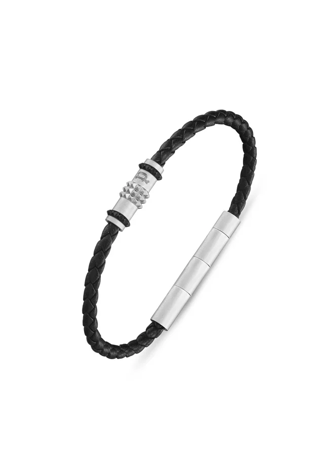 بوليس Ryder Black Pyramid Pattern Leather Bracelet For Men