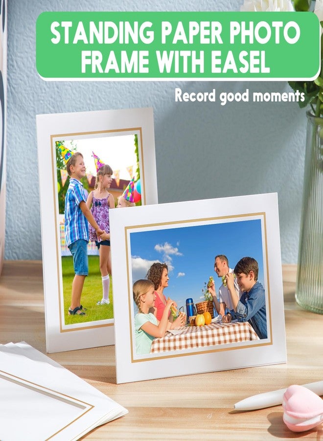 Tenceur 100 Pcs Paper Picture Frames Bulk with Easel 4 x 6 Inch Cardboard Standing Paper Photo Tabletop Wall Frames with Gold Lining DIY Craft Display Graduation(White) - Image 3