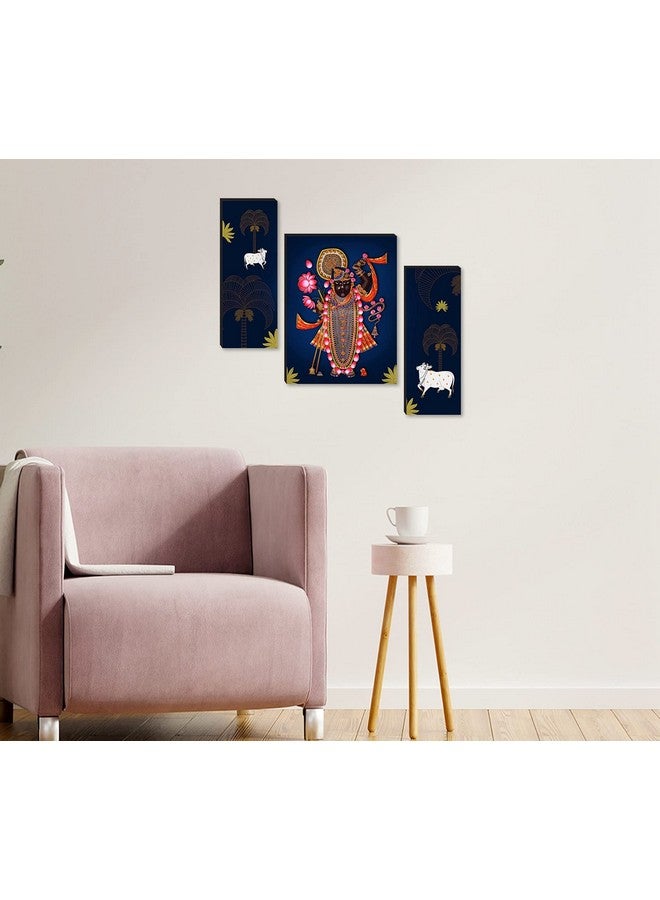 Masstone Lord Shrinathji Nathdwara With Caws Wall Painting | Wall Painting for Bedroom (12x18 Inch) | 3 Set Painting for Wall With Frame | Painting for Wall Decoration | Lord Shrinathji Painting - Image 3