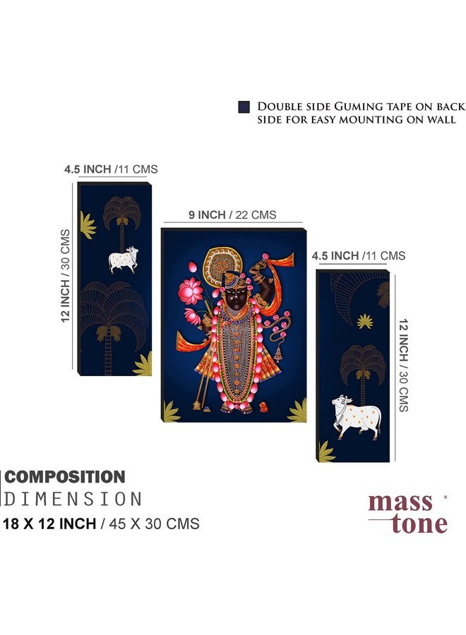Masstone Lord Shrinathji Nathdwara With Caws Wall Painting | Wall Painting for Bedroom (12x18 Inch) | 3 Set Painting for Wall With Frame | Painting for Wall Decoration | Lord Shrinathji Painting - Image 2
