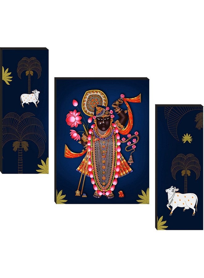 Masstone Lord Shrinathji Nathdwara With Caws Wall Painting | Wall Painting for Bedroom (12x18 Inch) | 3 Set Painting for Wall With Frame | Painting for Wall Decoration | Lord Shrinathji Painting - Image 1