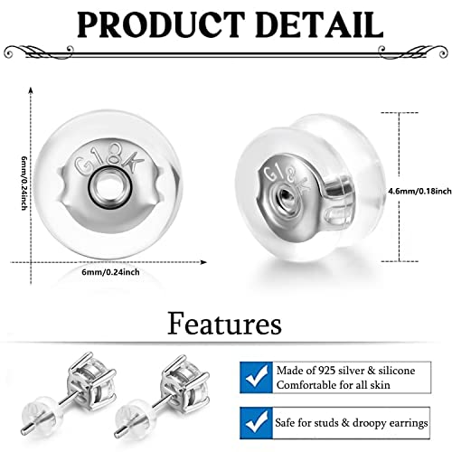 Moconar Earring Backs 18K Gold Locking Silicone Earring Backs Replacements for Studs/Droopy Ears/Heavy Earrings, No-Irritate Hypoallergenice Backings for Women Men Transparency White Color - Image 2