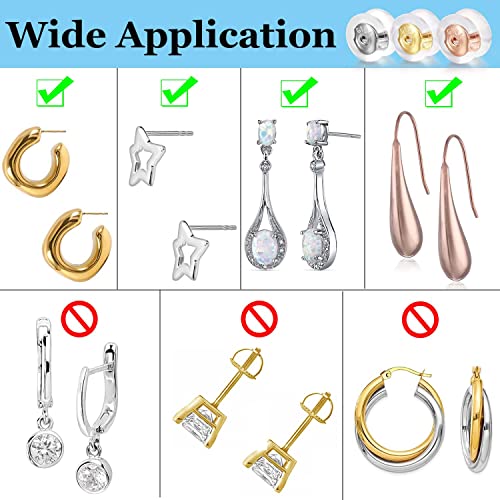 Moconar Earring Backs 18K Gold Locking Silicone Earring Backs Replacements for Studs/Droopy Ears/Heavy Earrings, No-Irritate Hypoallergenice Backings for Women Men Transparency White Color - Image 4