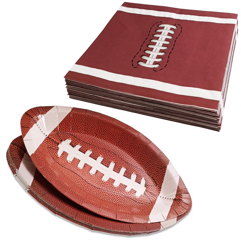 EaciTown Paper Football Plates & Football Napkins Set Serve 20 Football Party Plates Disposable for Birthday Party Football Game Day Party Faovrs - Image 1