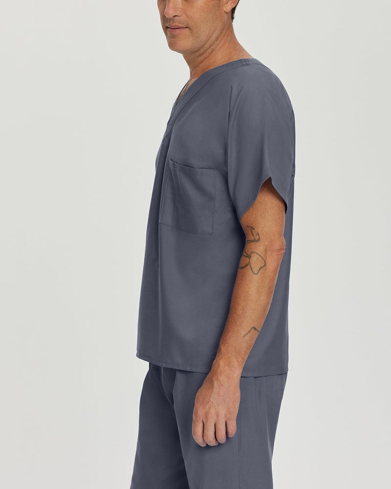 Landau Essentials Unisex Relaxed Fit 1-Pocket V-Neck Scrub Top 7502 Steel Grey - Image 5