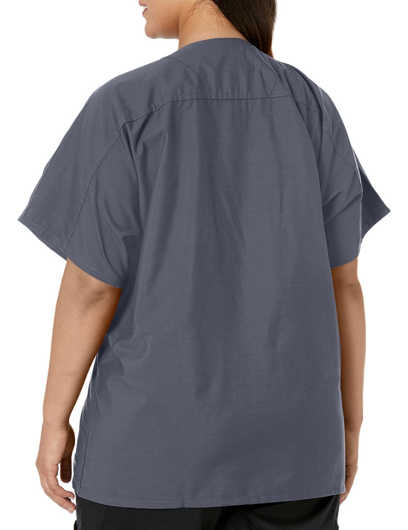 Landau Essentials Unisex Relaxed Fit 1-Pocket V-Neck Scrub Top 7502 Steel Grey - Image 2