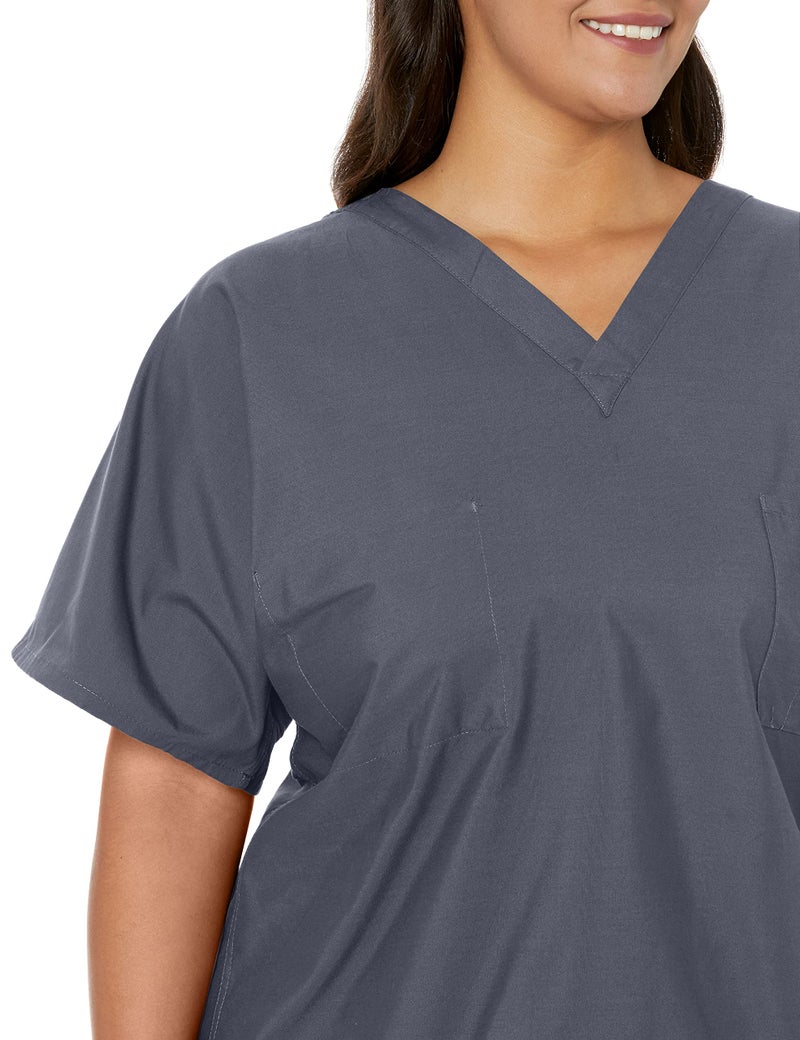 Landau Essentials Unisex Relaxed Fit 1-Pocket V-Neck Scrub Top 7502 Steel Grey - Image 3