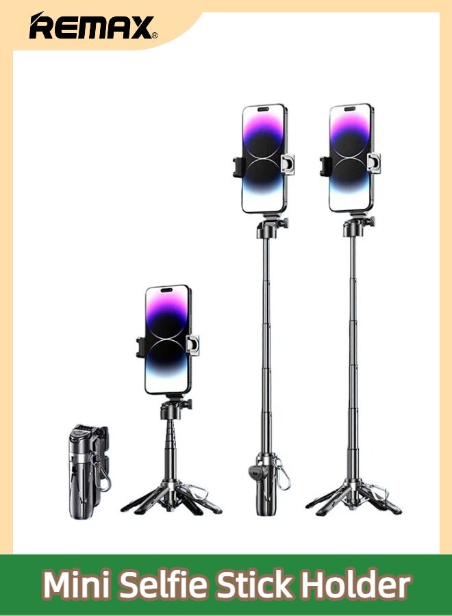 REMAX Mini Pocket Selfie Stick Tripod, Extendable Aluminum Alloy Tripod, 360° Rotation Adjustment, With Bluetooth 5.2 Charging Remote Control, Compatible With iPhone/Android/GoPro, Suitable For TikTok Live Streaming/Travel/Vlog/Video/Photo Shooting, Black - Image 1