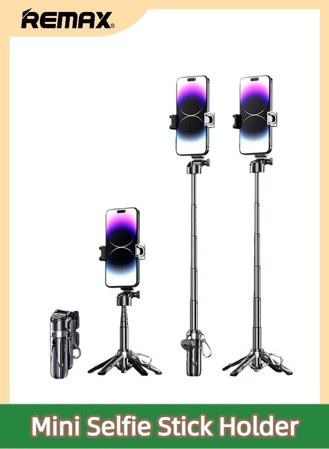 REMAX Mini Pocket Selfie Stick Tripod, Extendable Aluminum Alloy Tripod, 360° Rotation Adjustment, With Bluetooth 5.2 Charging Remote Control, Compatible With iPhone/Android/GoPro, Suitable For TikTok Live Streaming/Travel/Vlog/Video/Photo Shooting, Black - Image 1
