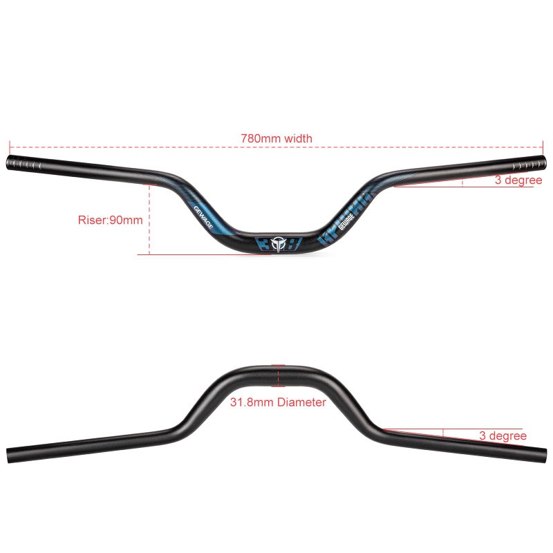 GEWAGE 31.8 Bike Handlebar - 25mm, 55mm, 70mm, 90mm,120mm Riser Handlebar - 780mm Aluminium Alloy Mountain Bike Bicycle Handlebars (90mm Rise) - Image 4