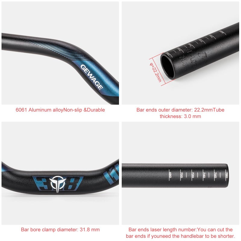 GEWAGE 31.8 Bike Handlebar - 25mm, 55mm, 70mm, 90mm,120mm Riser Handlebar - 780mm Aluminium Alloy Mountain Bike Bicycle Handlebars (90mm Rise) - Image 5