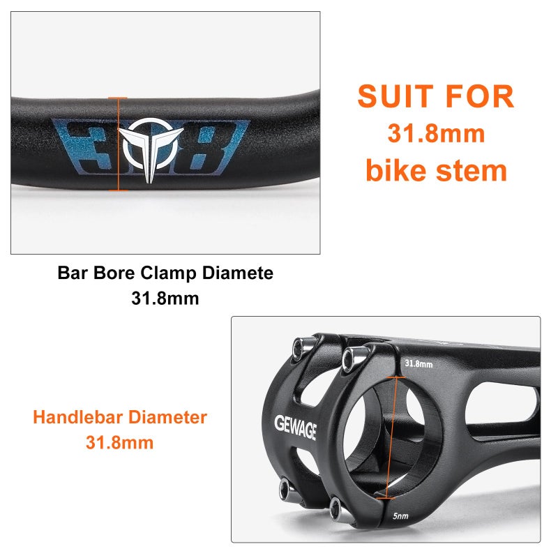 GEWAGE 31.8 Bike Handlebar - 25mm, 55mm, 70mm, 90mm,120mm Riser Handlebar - 780mm Aluminium Alloy Mountain Bike Bicycle Handlebars (90mm Rise) - Image 3