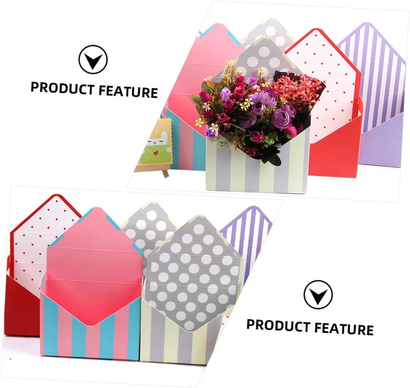 DRESSOOS Envelope Flower Boxes 5pcs Set, Decorative Folding Paper Packing Boxes for Bouquet Wrapping, Floral Storage with Mixed Red Polka Dot, Beige Dot, Purple Blue Stripe Designs, - Image 3