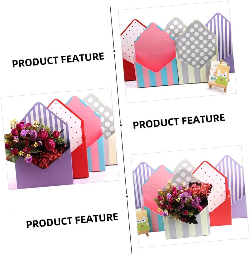 DRESSOOS Envelope Flower Boxes 5pcs Set, Decorative Folding Paper Packing Boxes for Bouquet Wrapping, Floral Storage with Mixed Red Polka Dot, Beige Dot, Purple Blue Stripe Designs, - Image 5