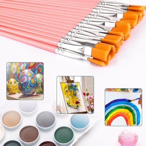 DOMMARE 30Pcs Small Paint Brushes Bulk for Kids Flat Nylon Hair Paintbrushes Acrylics Painting Supplies Oil Watercolors Crafts Brush for Students, Children and Adult, Pink - Image 4