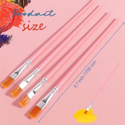 DOMMARE 30Pcs Small Paint Brushes Bulk for Kids Flat Nylon Hair Paintbrushes Acrylics Painting Supplies Oil Watercolors Crafts Brush for Students, Children and Adult, Pink - Image 3