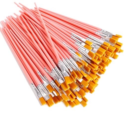 DOMMARE 30Pcs Small Paint Brushes Bulk for Kids Flat Nylon Hair Paintbrushes Acrylics Painting Supplies Oil Watercolors Crafts Brush for Students, Children and Adult, Pink - Image 1