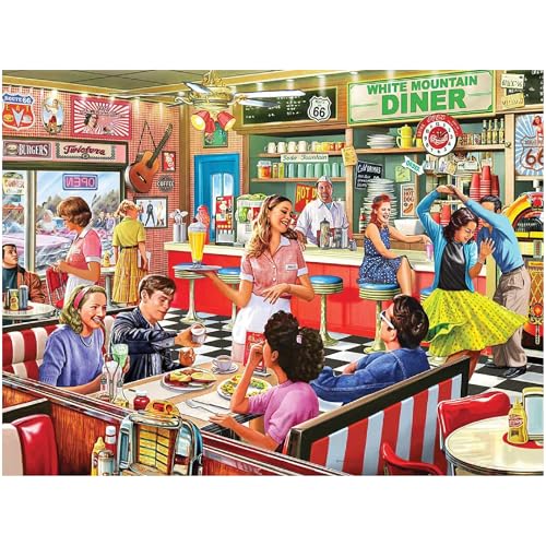 White Mountain 1000 Piece Jigsaw Puzzle 1950s Retro Cafe Puzzles with Large Pieces for Adults and Family 24x30  American Diner - Image 1