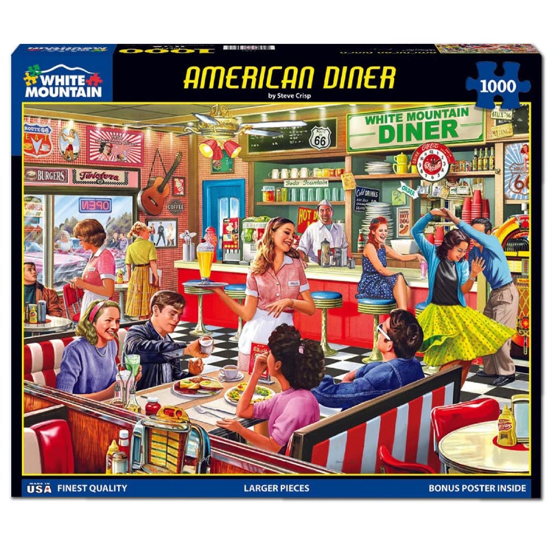 White Mountain 1000 Piece Jigsaw Puzzle 1950s Retro Cafe Puzzles with Large Pieces for Adults and Family 24x30  American Diner - Image 3