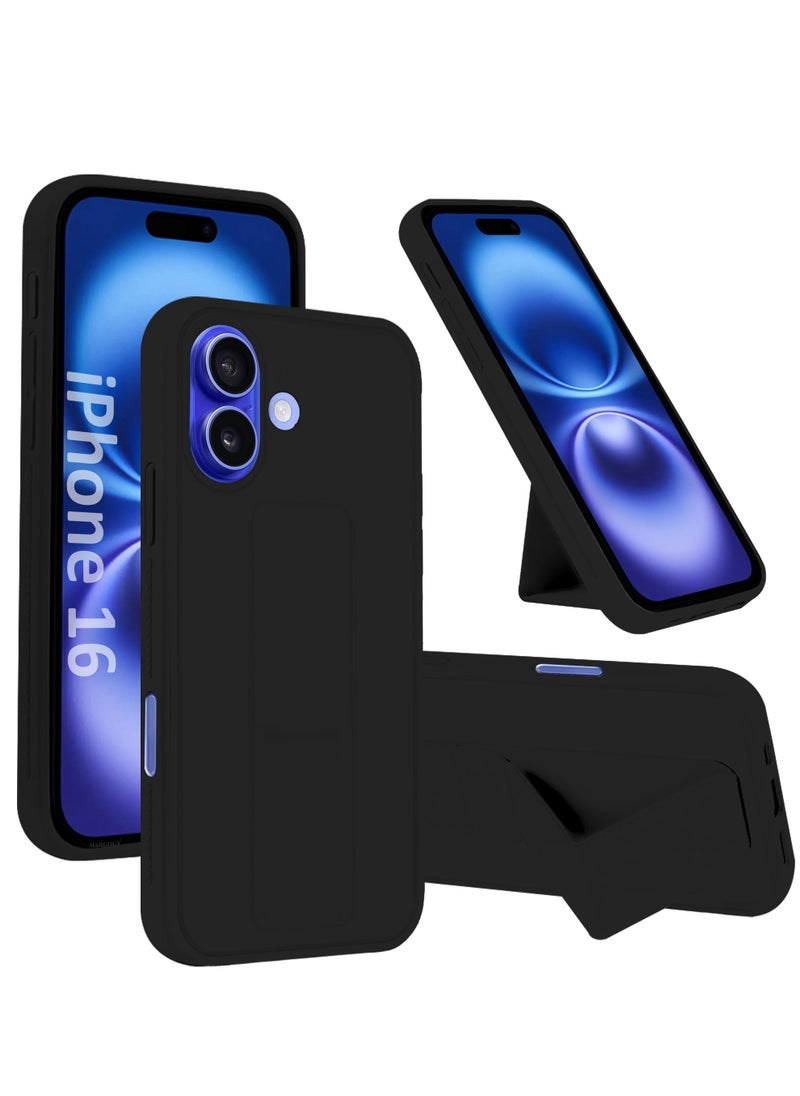 CATANES (for Apple iPhone 16) 2Packs (1Case with 1 Screen Protector), Case Premium PU Leather Back Cover with Stand Function Shockproof and Anti Scratch Finger Grip Case Cover / Black  - Image 2