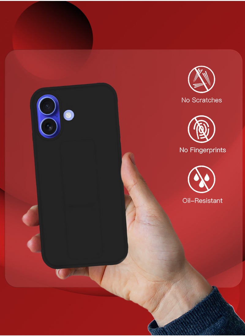 CATANES - (for Apple iPhone 16) 2Packs (1Case with 1 Screen Protector), Case Premium PU Leather Back Cover with Stand Function Shockproof and Anti Scratch Finger Grip Case Cover / Black - Image 1