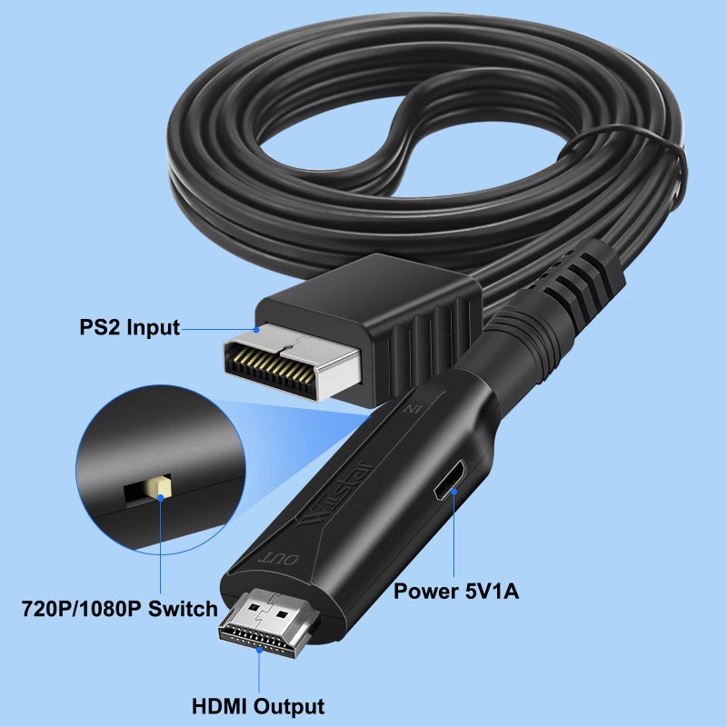 Wiistar PS2 to HDMI Converter Adapter PS2 HDMI Cable 1m/3.2ft Video Converter for HDTV HDMI Monitor Supports All PS 2 Display Modes - Image 3