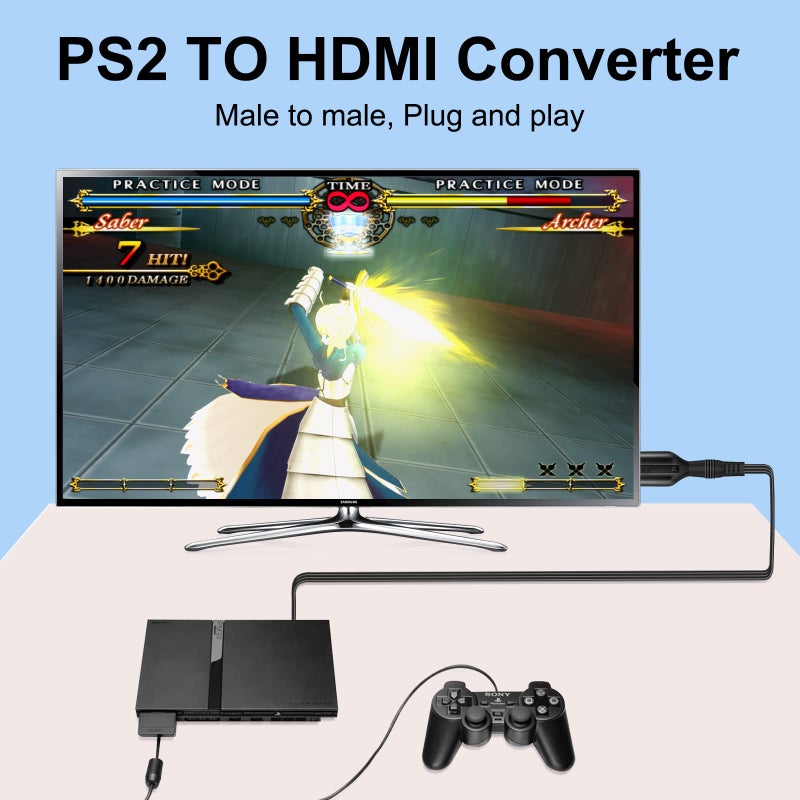 Wiistar PS2 to HDMI Converter Adapter PS2 HDMI Cable 1m/3.2ft Video Converter for HDTV HDMI Monitor Supports All PS 2 Display Modes - Image 5