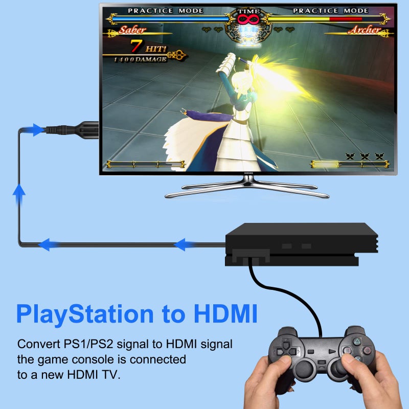 Wiistar PS2 to HDMI Converter Adapter PS2 HDMI Cable 1m/3.2ft Video Converter for HDTV HDMI Monitor Supports All PS 2 Display Modes - Image 4