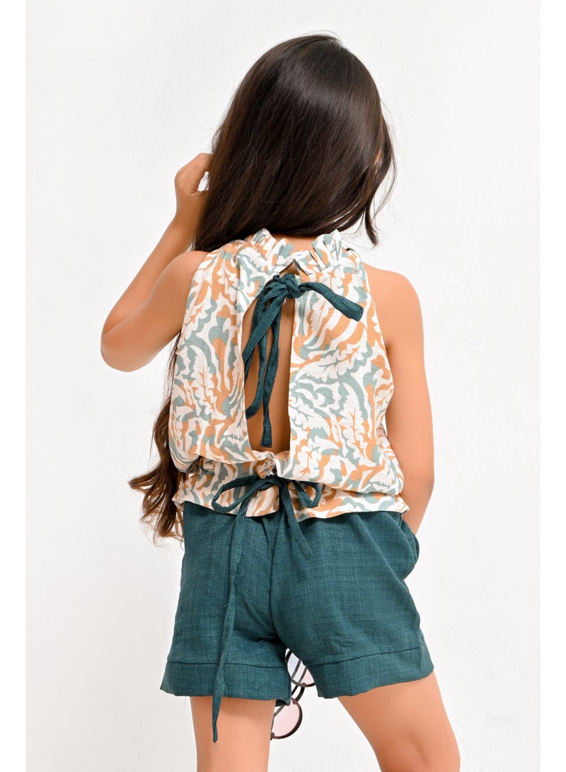 Girls Printed Wavy Halter Neck Top and Shorts Set - Image 3