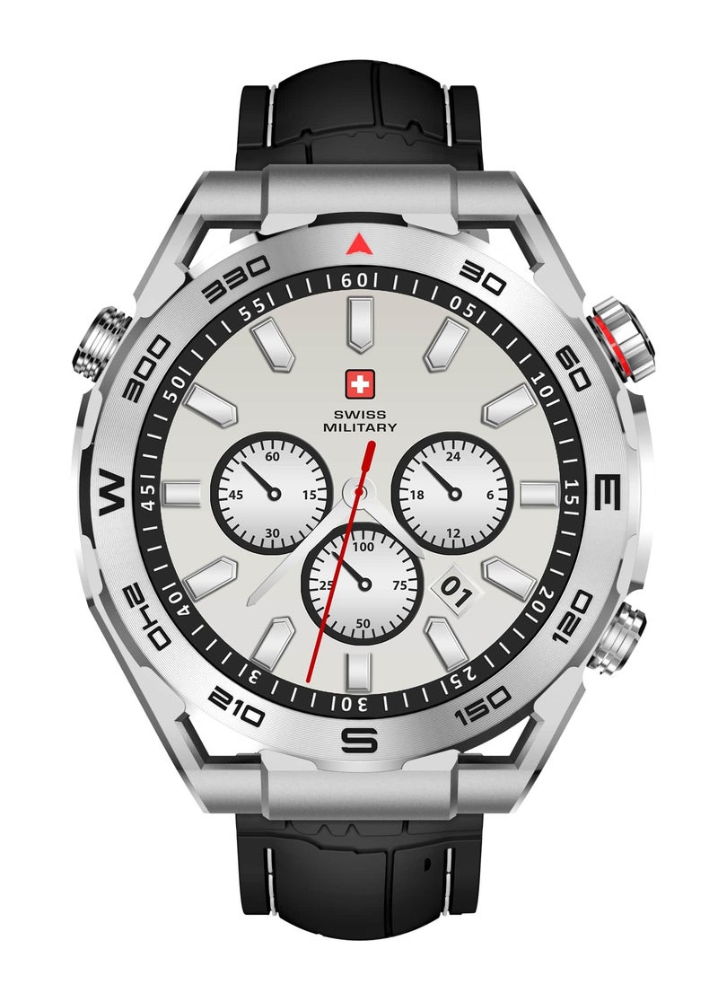 SWISS MILITARY - Swiss Military DOM3 Smartwatch 1.43" AMOLED, Bluetooth Calling, Multi Language, Health & Sports Tracking, Wireless Charging, 7 Days Battery, IP67, iOS/Android Compatible, Black Frame + 2 Straps - Image 1