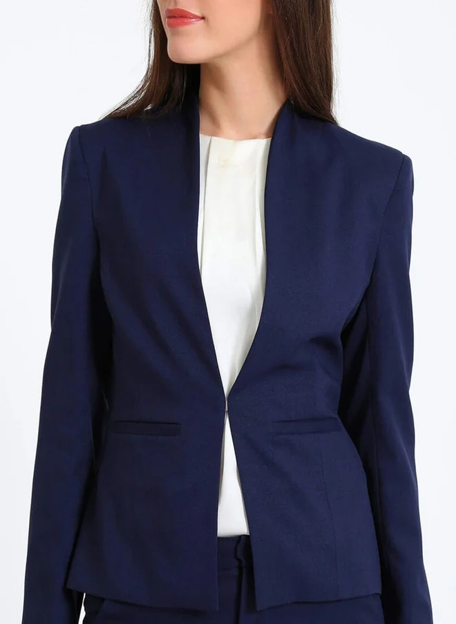 سولت اتاير SALT ATTIRE Slim-Fit Single-Breasted Blazer in Navy Blue