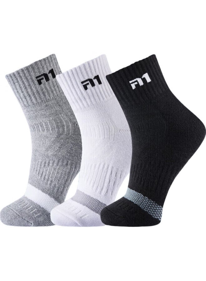 TAAN Sports Socks, Mid-Calf Men'S Socks, Thickened Terry Bottom, Running, Sweat-Absorbing, Breathable, Non-Slip Socks T535, Mixed Colors, 3 Pairs - Image 2