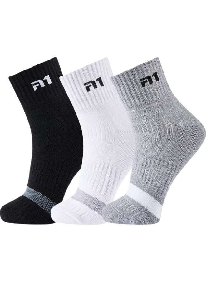 TAAN Sports Socks, Mid-Calf Men'S Socks, Thickened Terry Bottom, Running, Sweat-Absorbing, Breathable, Non-Slip Socks T535, Mixed Colors, 3 Pairs - Image 3