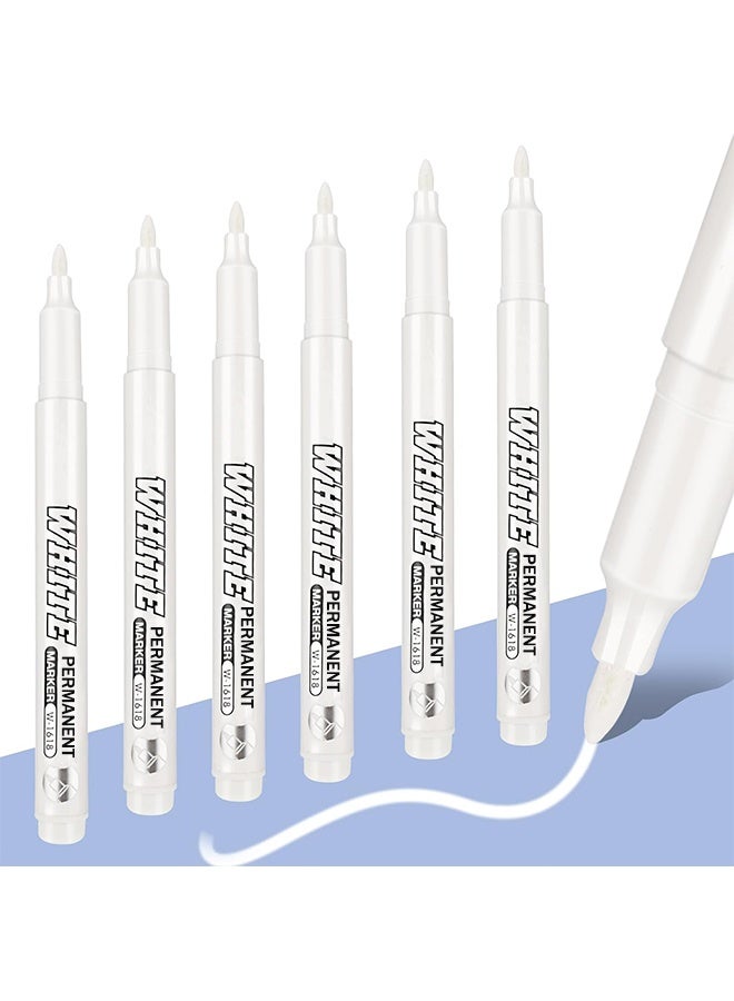 6 Pack White Marker 1mm Extra Fine Tip White Paint Marker Permanent for Wood Rock, Plastic, Leather, Glass, Stone, Metal, Canvas, Ceramic, Fabric, Tire (White) - Image 1