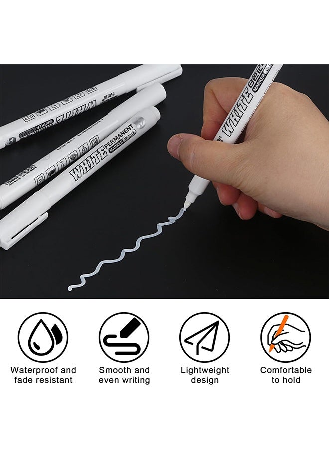 6 Pack White Marker 1mm Extra Fine Tip White Paint Marker Permanent for Wood Rock, Plastic, Leather, Glass, Stone, Metal, Canvas, Ceramic, Fabric, Tire (White) - Image 3