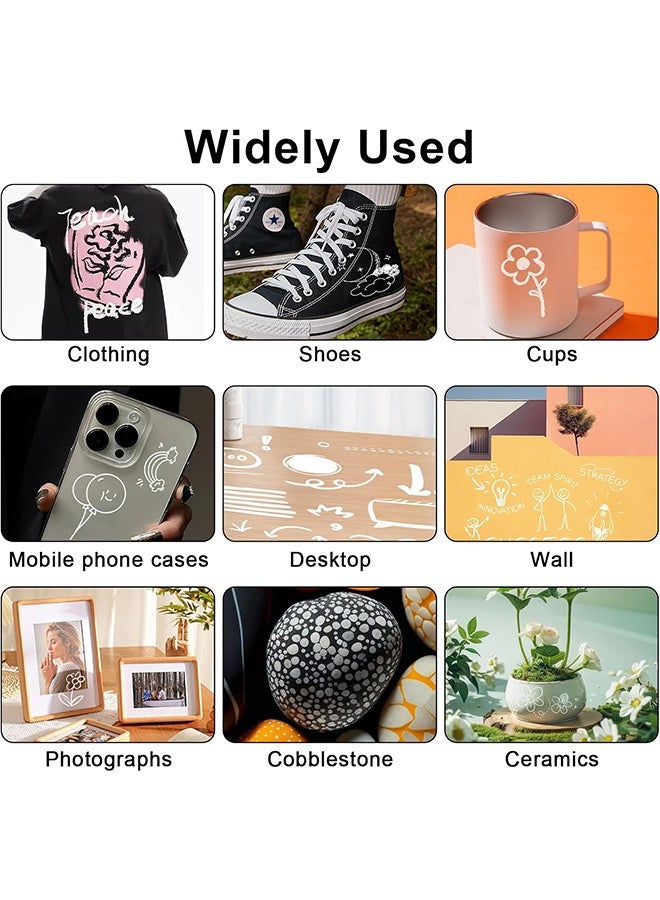 6 Pack White Marker 1mm Extra Fine Tip White Paint Marker Permanent for Wood Rock, Plastic, Leather, Glass, Stone, Metal, Canvas, Ceramic, Fabric, Tire (White) - Image 5