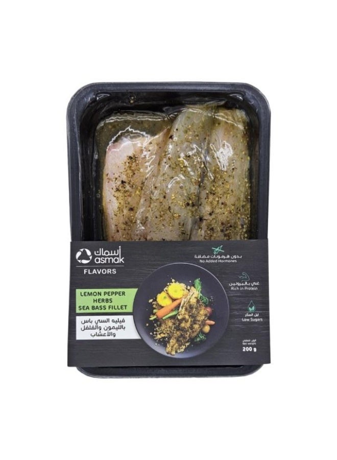Marinated Sea Bass Fillet Lemon Pepper Herbs - 200g