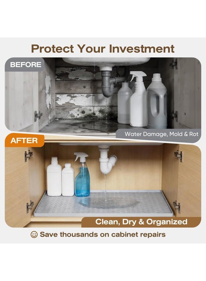 TRZZ Under Sink Mat 34" x 19", Under Kitchen Sink Mat Waterproof, Silicone Under Sink Mat for Shelf Liner Organizer, Cabinet Sink Protector Drip Tray for Bottom Kitchen, Bathroom (Light Grey) - Image 5
