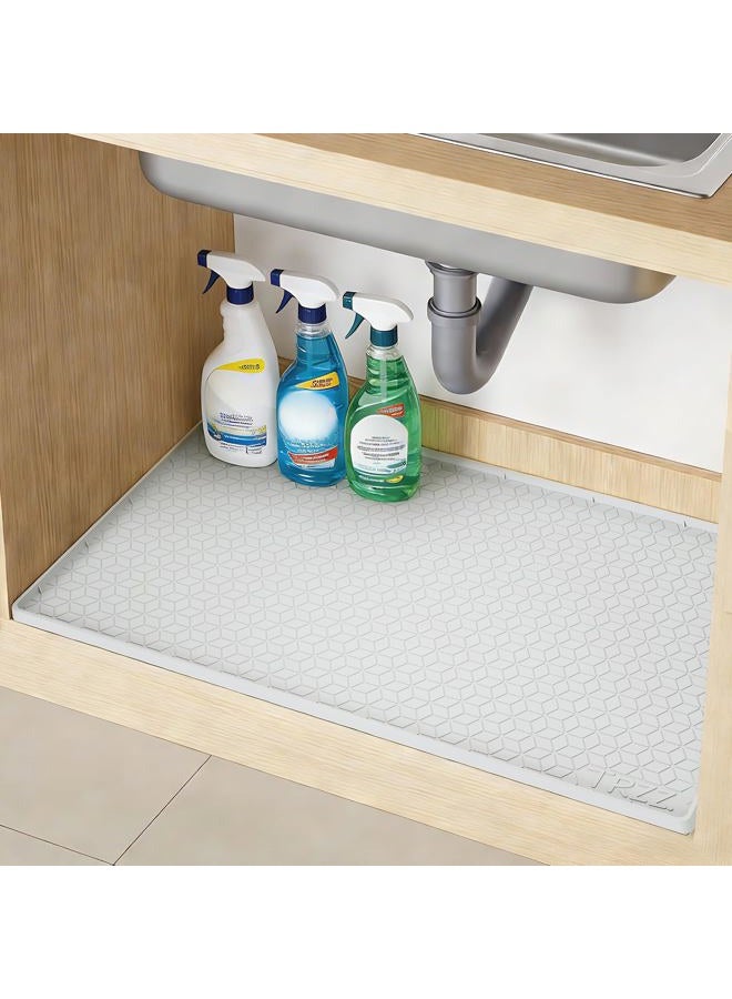 TRZZ Under Sink Mat 34" x 19", Under Kitchen Sink Mat Waterproof, Silicone Under Sink Mat for Shelf Liner Organizer, Cabinet Sink Protector Drip Tray for Bottom Kitchen, Bathroom (Light Grey) - Image 1