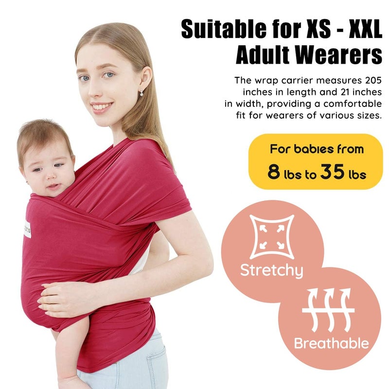 Acrabros Baby Wrap Carrier,Hands Free Baby Carrier Sling,Lightweight,Breathable,Softness,Perfect for Newborn Infants and Babies Shower Gift,Royal Red - Image 2