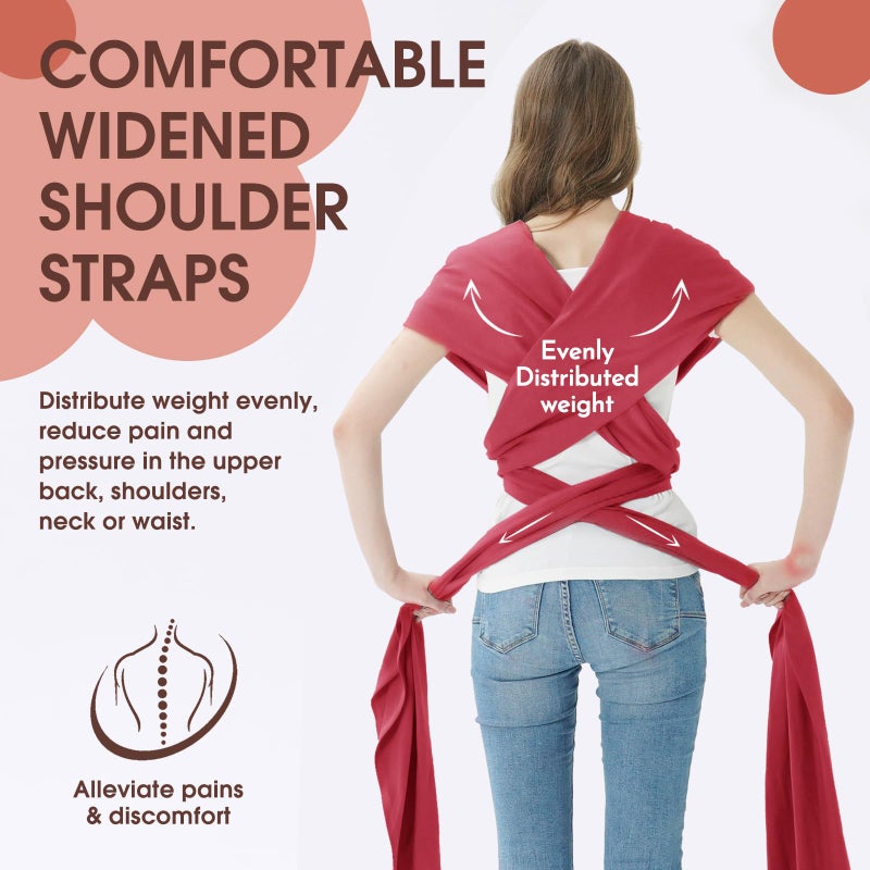 Acrabros Baby Wrap Carrier,Hands Free Baby Carrier Sling,Lightweight,Breathable,Softness,Perfect for Newborn Infants and Babies Shower Gift,Royal Red - Image 3