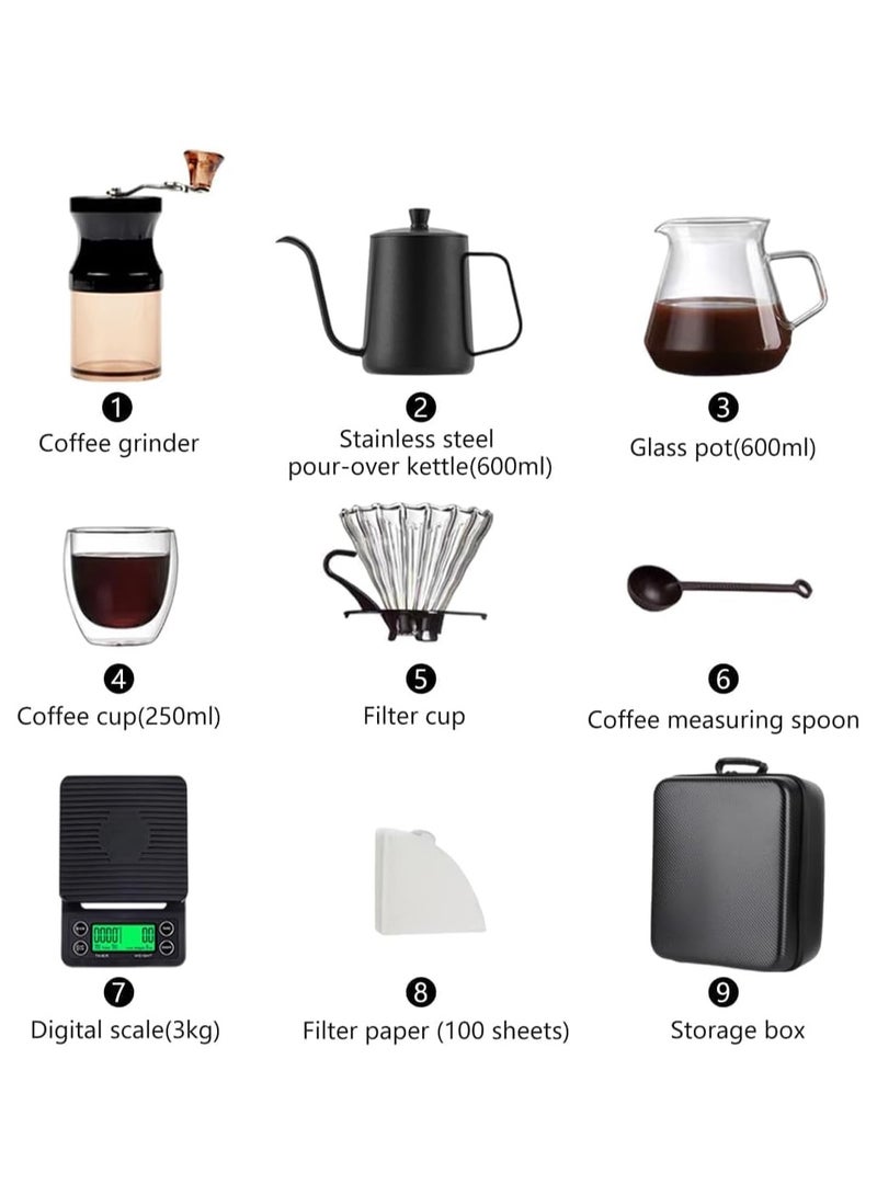 Coffee Maker Set，pour over coffee kit with Portable Carry Case, Coffee Kettle with Drip Filter Coffee Share Pot, Filters, Coffee Scale, Double wall Mug, Manual Coffee Grinder  - Image 3